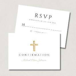 Sage Green Religious Cross Confirmation RSVP Karte