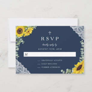 Sage Green Religious Cross Sunflower Wedding RSVP Karte