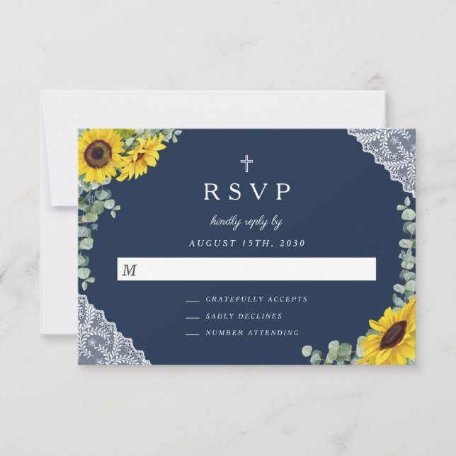 Sage Green Religious Cross Sunflower Wedding RSVP Karte (Vorderseite)