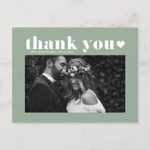 Sage Green Retro Bold Typografy Wedding Danke Postkarte