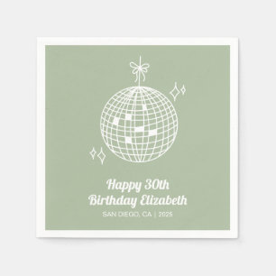 Sage Green Retro Disco Ball Geburtstagsparty Napki Serviette