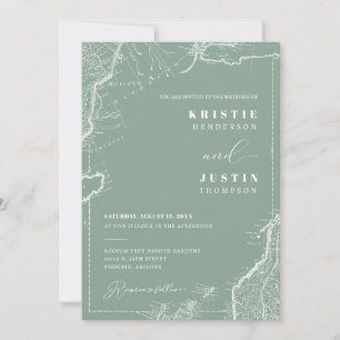 Sage Green Retro Travel QR Code Foto Hochzeit Einladung