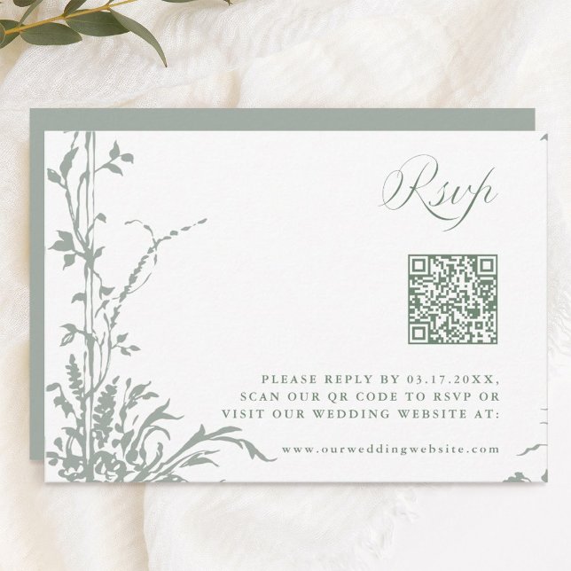 Sage Green Romantic Botanical Garden Wedding RSVP Karte (Von Creator hochgeladen)