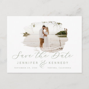 Sage Green Romantic Brushed Frame Save The Date Postkarte