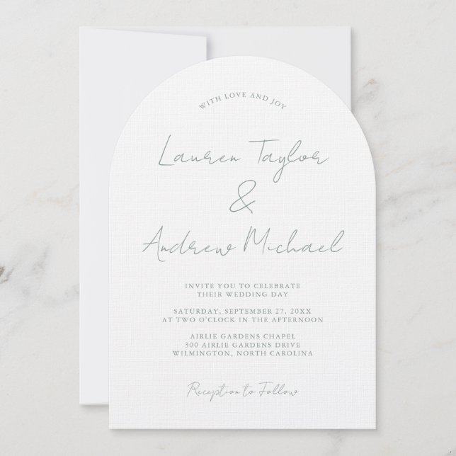 Sage Green Romantic Modern Arch Wedding Invitation Einladung (Vorderseite)
