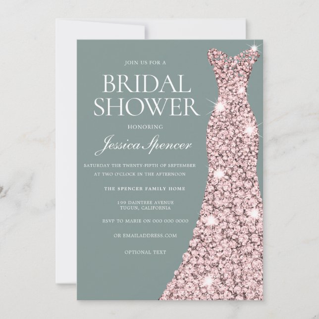 Sage Green Rose Gold Dress Brautparty Einladung (Vorderseite)