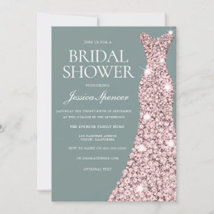 Sage Green Rose Gold Dress Brautparty Einladung
