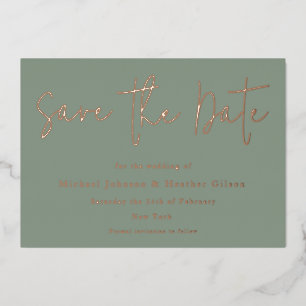 Sage Green & Rose Gold Hochzeit Sichern Sie das Da Folieneinladung