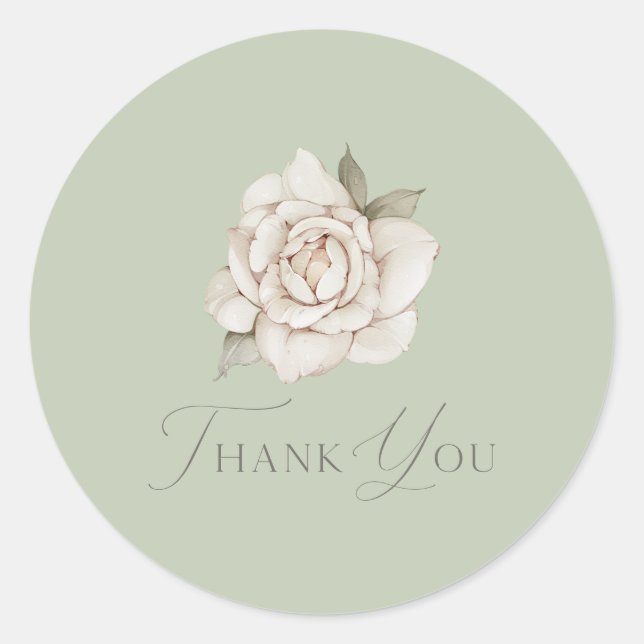 Sage Green Rose “Thank You” Wedding Runder Aufkleber (Vorderseite)