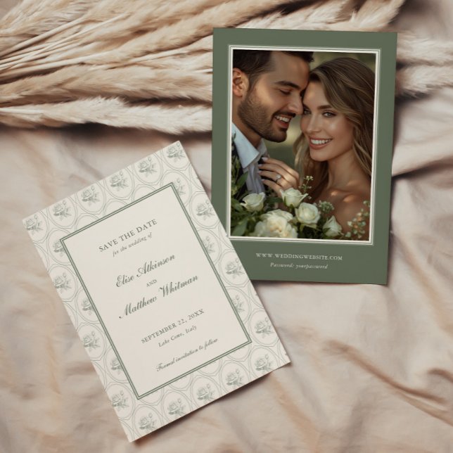 Sage Green Rose Wedding Save The Date (Von Creator hochgeladen)