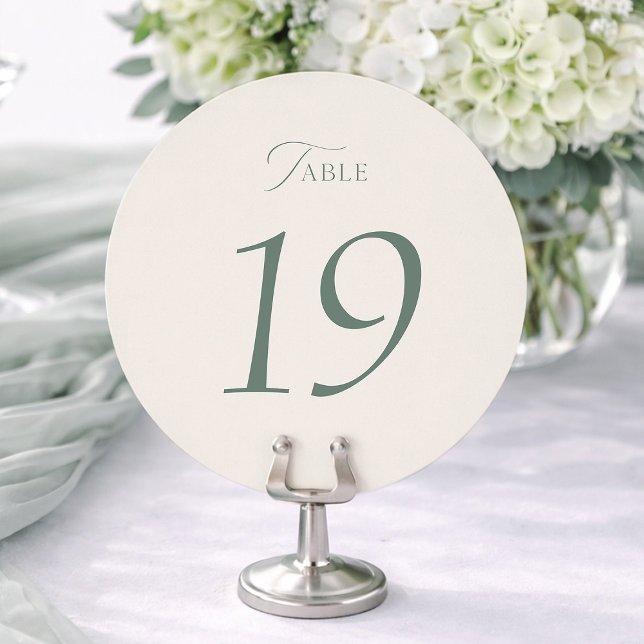 Sage Green Round Wedding Table Numbers 1–19 Dankeskarte (Von Creator hochgeladen)