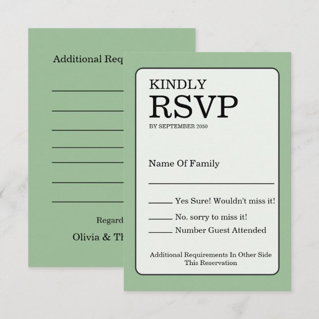 Sage Green RSVP Card (Devant / Derrière)