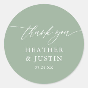 Sage Green Rustic Elegant Wedding Vielen Dank Runder Aufkleber