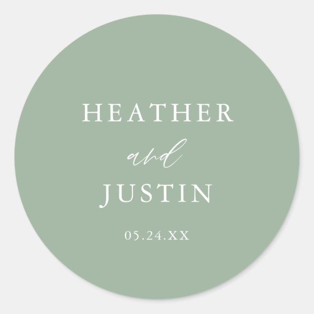 Sage Green Rustic Elegante Hochzeit Umschlag Aufkl Runder Aufkleber (Vorderseite)