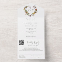 Sage Green Rustic Floral QR Code Hochzeit All In One Einladung