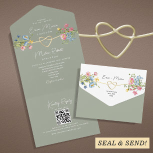 Sage Green Rustic Floral Wedding All In One Einladung