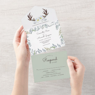 Sage Green Rustic Florals alle in einer Einladung