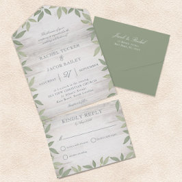 Sage Green Rustic Garden Greenery Wedding All In One Einladung
