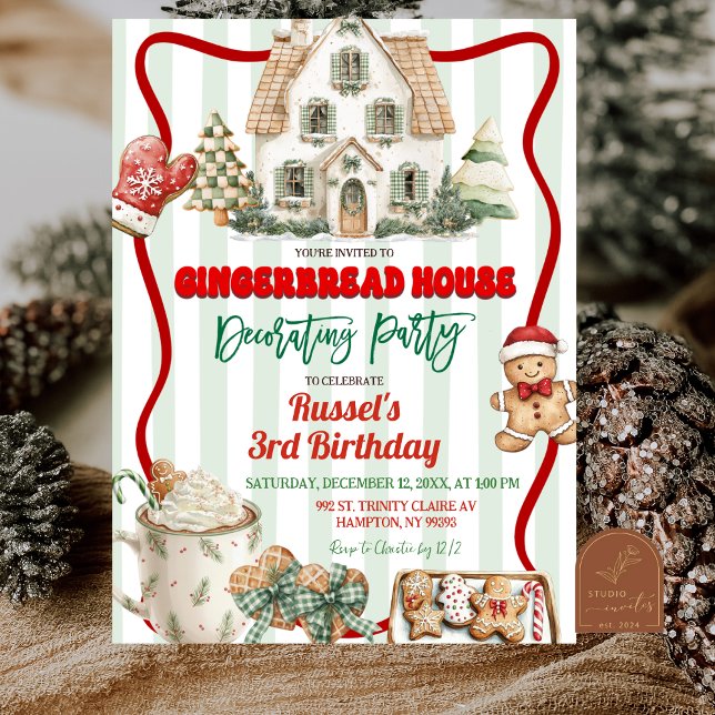 Sage Green Rustic Gingerbread Decorating Party Einladung (Von Creator hochgeladen)