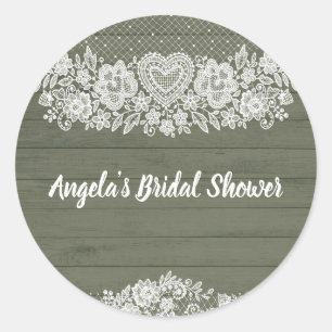 Sage Green Rustic Holz Spitzen Bauernhof Barn Chic Runder Aufkleber