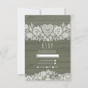 Sage Green Rustic Holz Spitzen Bauernhof Hochzeit  RSVP Karte