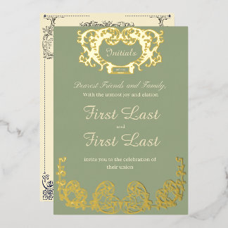 Sage Green Rustic Royal Wedding Foil Einladung