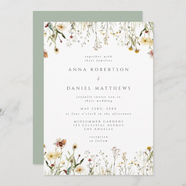 Sage Green Rustic Wildflower Wedding Invitation (Devant / Derrière)