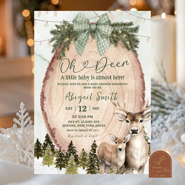 Sage Green Rustic Winter Deer Baby Shower Einladung (Von Creator hochgeladen)