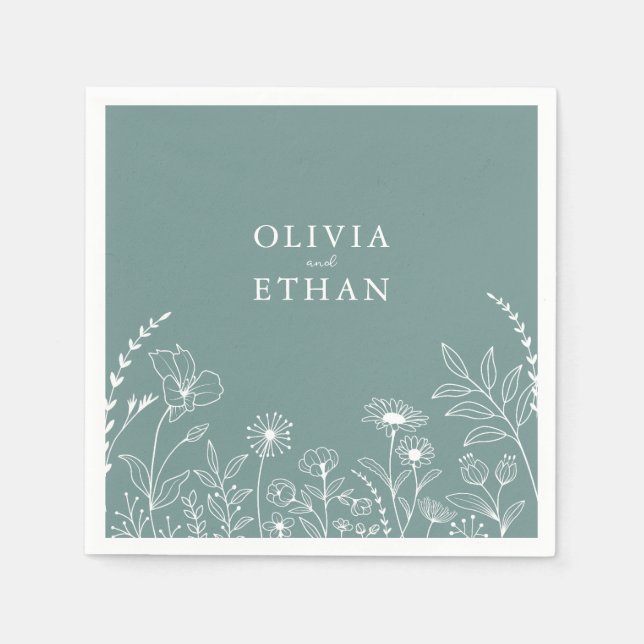 Sage Green, Rustikal, Wildblumen Hochzeit Napkins Serviette (Vorderseite)