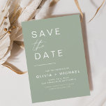 Sage Green Save the Date Elegantes Minimalistische<br><div class="desc">Hochzeit Elegant Speichern Sie die Datumskarten. Die Save the Date-Karten enthalten eine moderne,  handgeschriebene,  kursive Schriftzeichen-Typografie,  die elegant,  einfach und modern nach einem einfachen Hochzeitstag-Fest zu verwenden sind.</div>