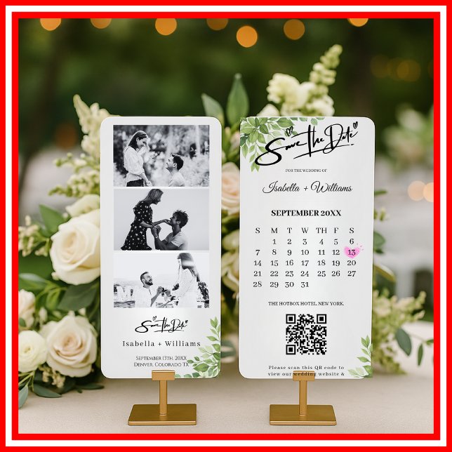 Sage Green Save the Date Foto Strip QR Hochzeit (Von Creator hochgeladen)