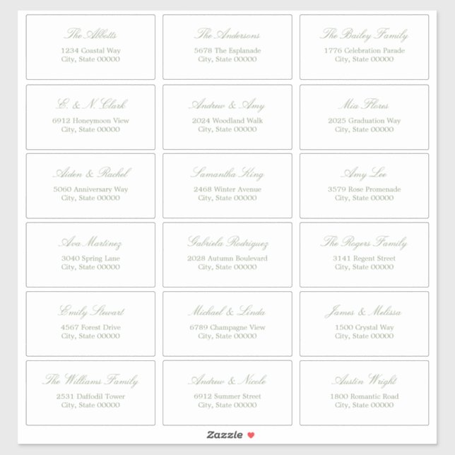 Sage Green Script 18 Guest Address Labels (Blatt)