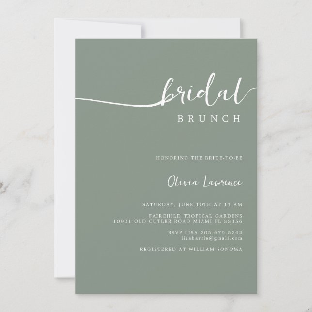 Sage Green Script Bridal Brunch Invitation (Devant)