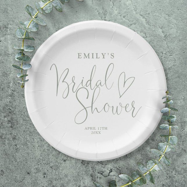 Sage Green Script Calligraphy Brautparty Pappteller (Sage Green Script Calligraphy Bridal Shower Paper Plates)