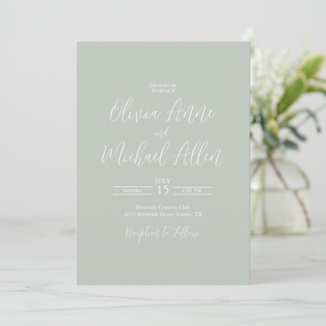 Sage Green Script Faire-part de mariage moderne (Debout devant)