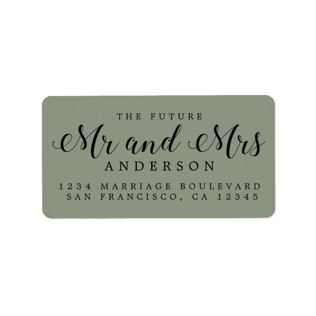 Sage Green Script Future Mr Mrs Return Address Adressaufkleber (Vorne)