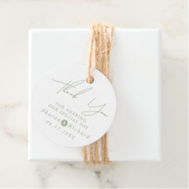 Sage Green Script Kalligraphie Danke Hochzeit Geschenkanhänger