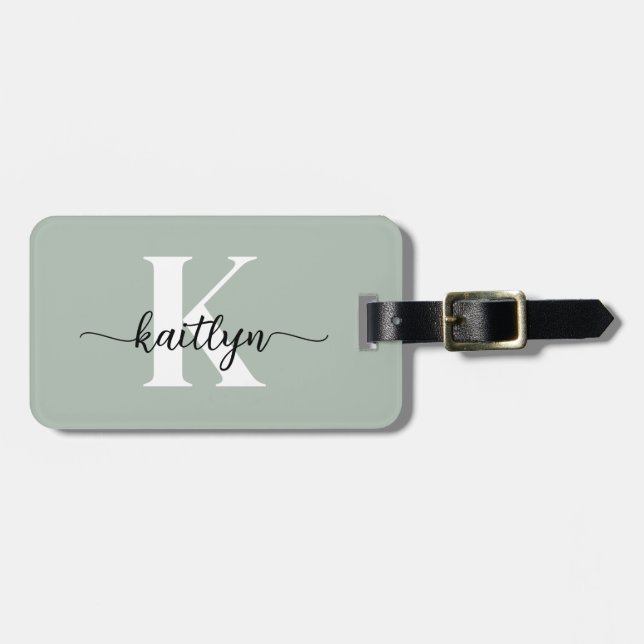Sage Green Script Monogram Gepäckanhänger (Vorderseite horizontal)