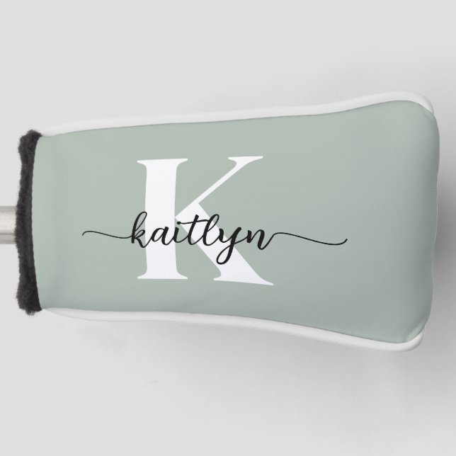 Sage Green Script Monogram Golf Headcover (Vorderseite)
