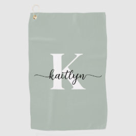 Sage Green Script Monogram Golfhandtuch