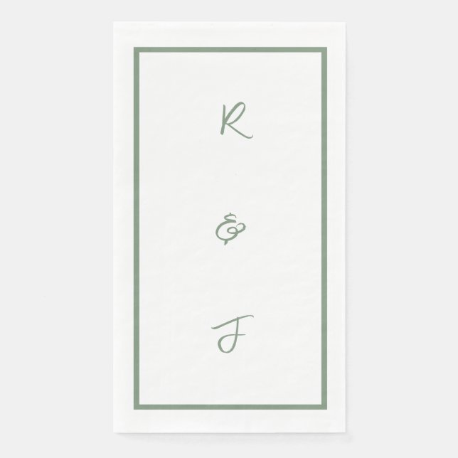 Sage Green Script Monogram Initials Letter Wedding Serviette (Vorderseite)