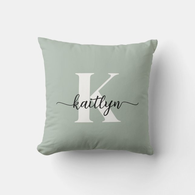 Sage Green Script Monogram Kissen (Vorderseite)