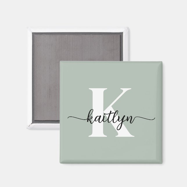 Sage Green Script Monogram Magnet (Vorderseite/Rückseite)