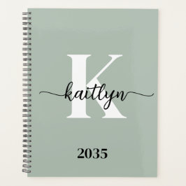 Sage Green Script Monogram Planer