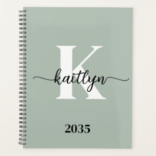 Sage Green Script Monogram Planer