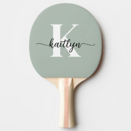 Sage Green Script Monogram Tischtennis Schläger