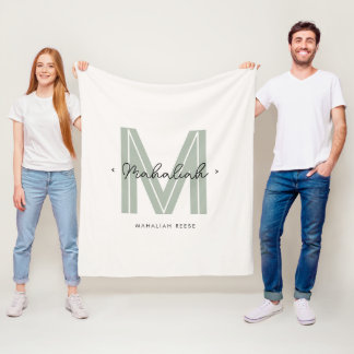 Sage Green Script Name Monogram Fleecedecke