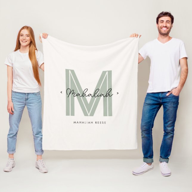Sage Green Script Name Monogram Fleecedecke (Beispiel)