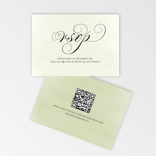 Sage Green Script QR Code Wedding RSVP Response (Sage green script RSVP card with QR code for quick and easy wedding replies)