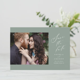 Sage Green Script simple photo save the date